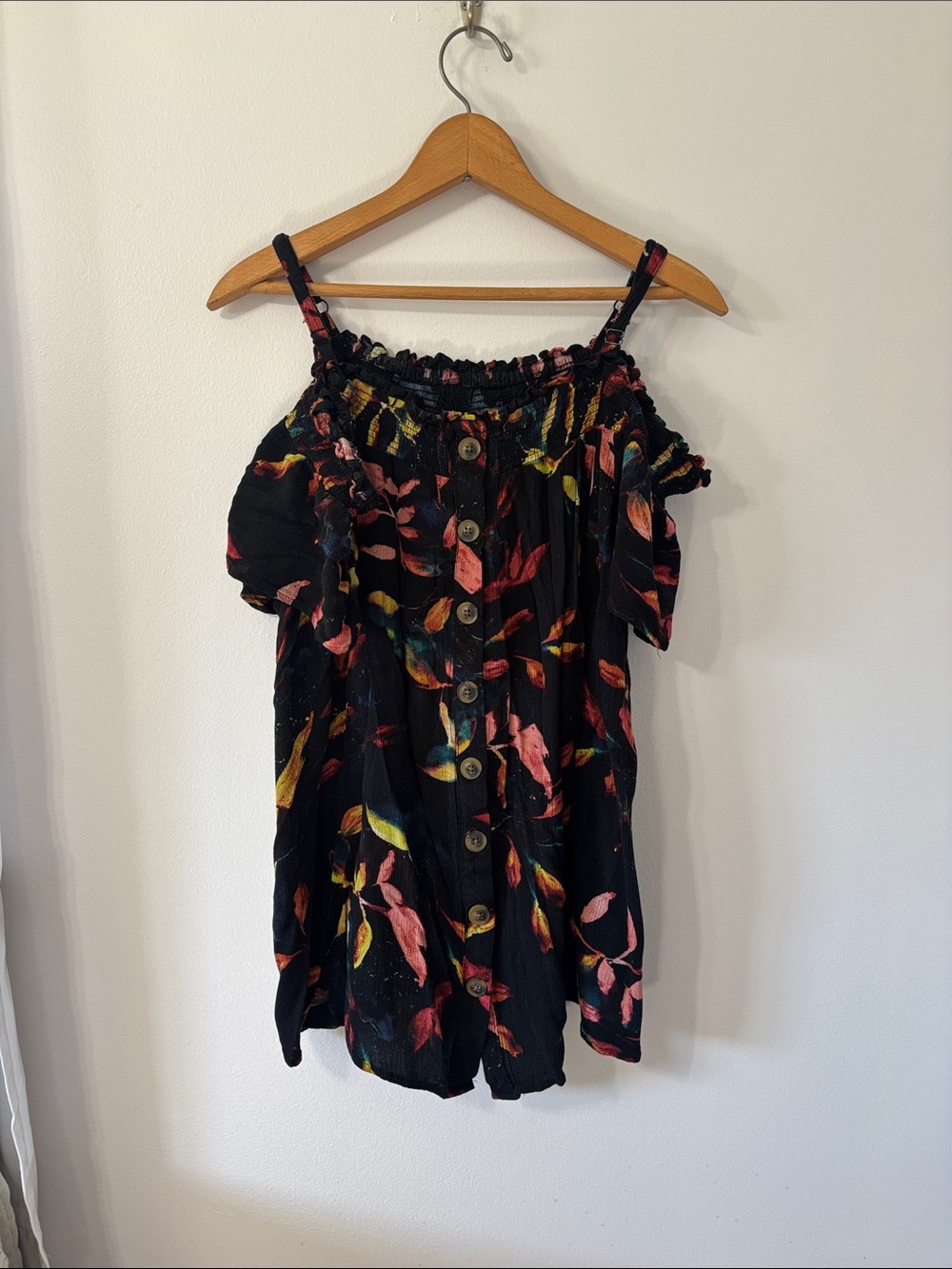 torrid Black Floral Off-Shoulder Button-Front Top